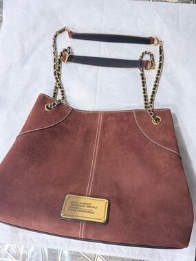 Marc Jacobs Brown Suede Shoulder Bag with Gold Hardware